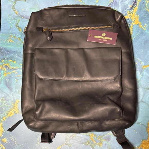 Johnston Murphy Black Leather Men's Backpack NWT